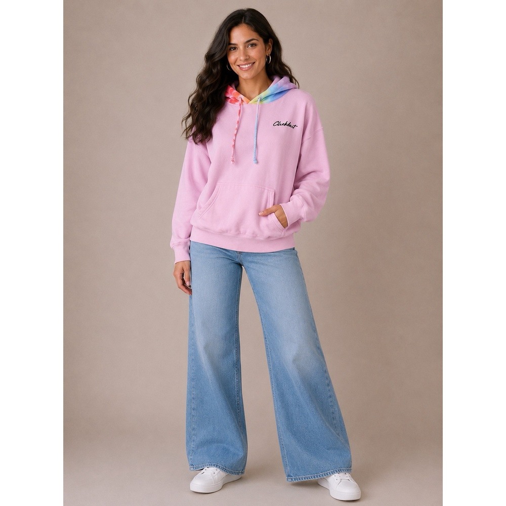 Clickbait Pink Tie Dye Hooded Pullover Hoodie Sweatshirt Women's Size L‎